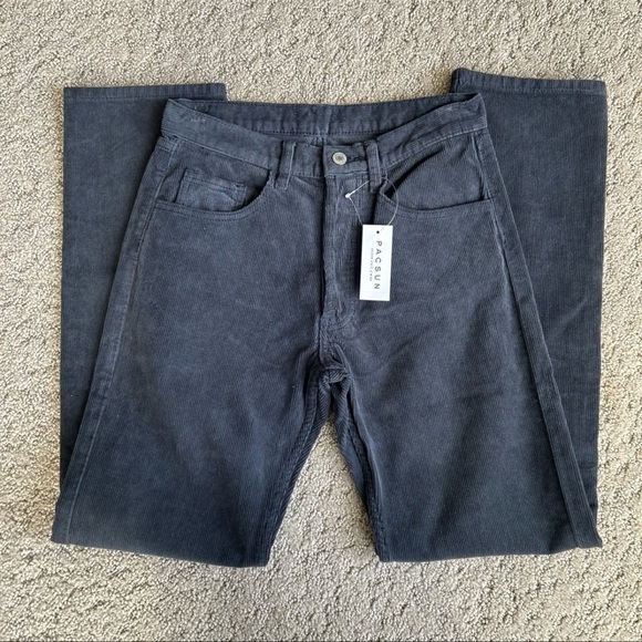 PacSun John Galt Corduroy Straight Leg Pants Button Fly Navy Cotton Small NWT - Picture 7 of 12